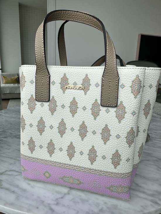 Handbags - Manoush White and Lavender Kilim Patterned, Ople-Embossed Synthetic Leather Tote